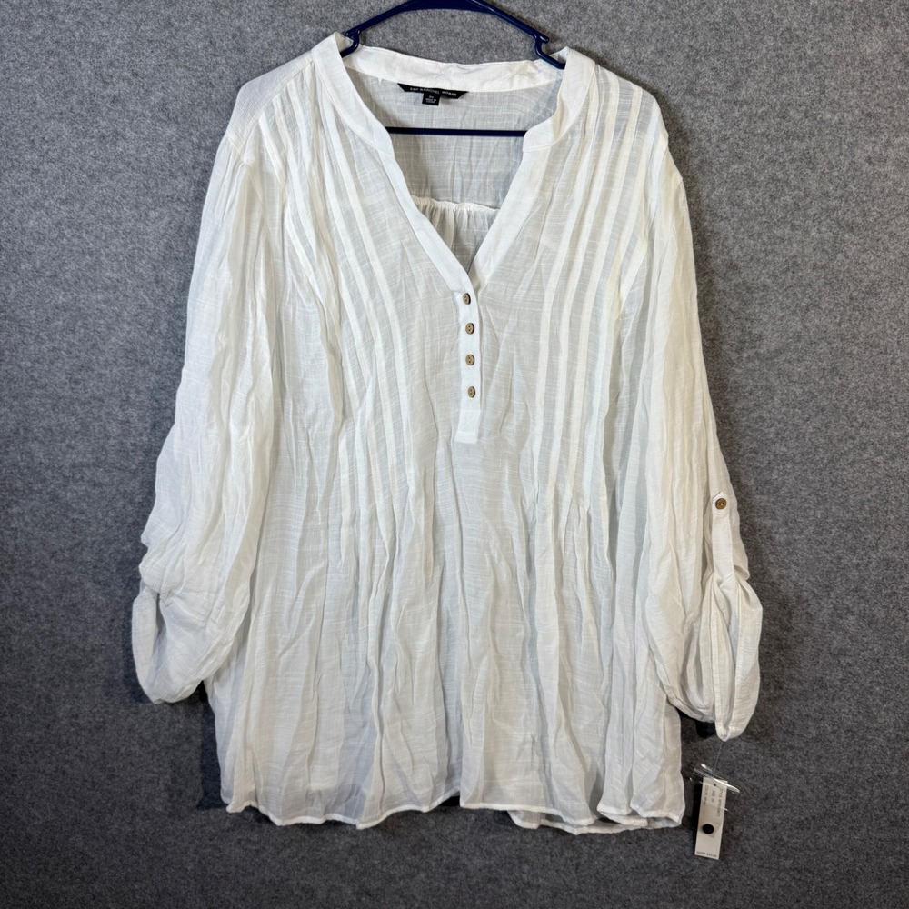 Zac & Rachel Woman White 3X‎ Tunic Top Blouse Button Tab Sleeve NEW MSRP $52